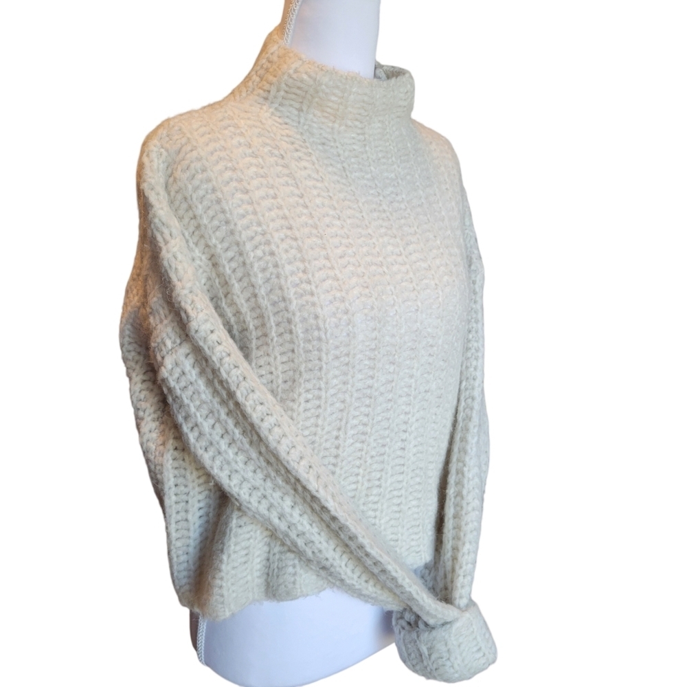 Aerie Wool Alpaca Blend Cream Colored Chunky Knit Mock Neck Sweater - Picture 2 of 7